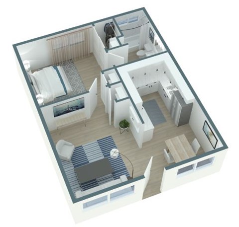 Floor plan for 1 bed, 1 bath, 775 sqft
